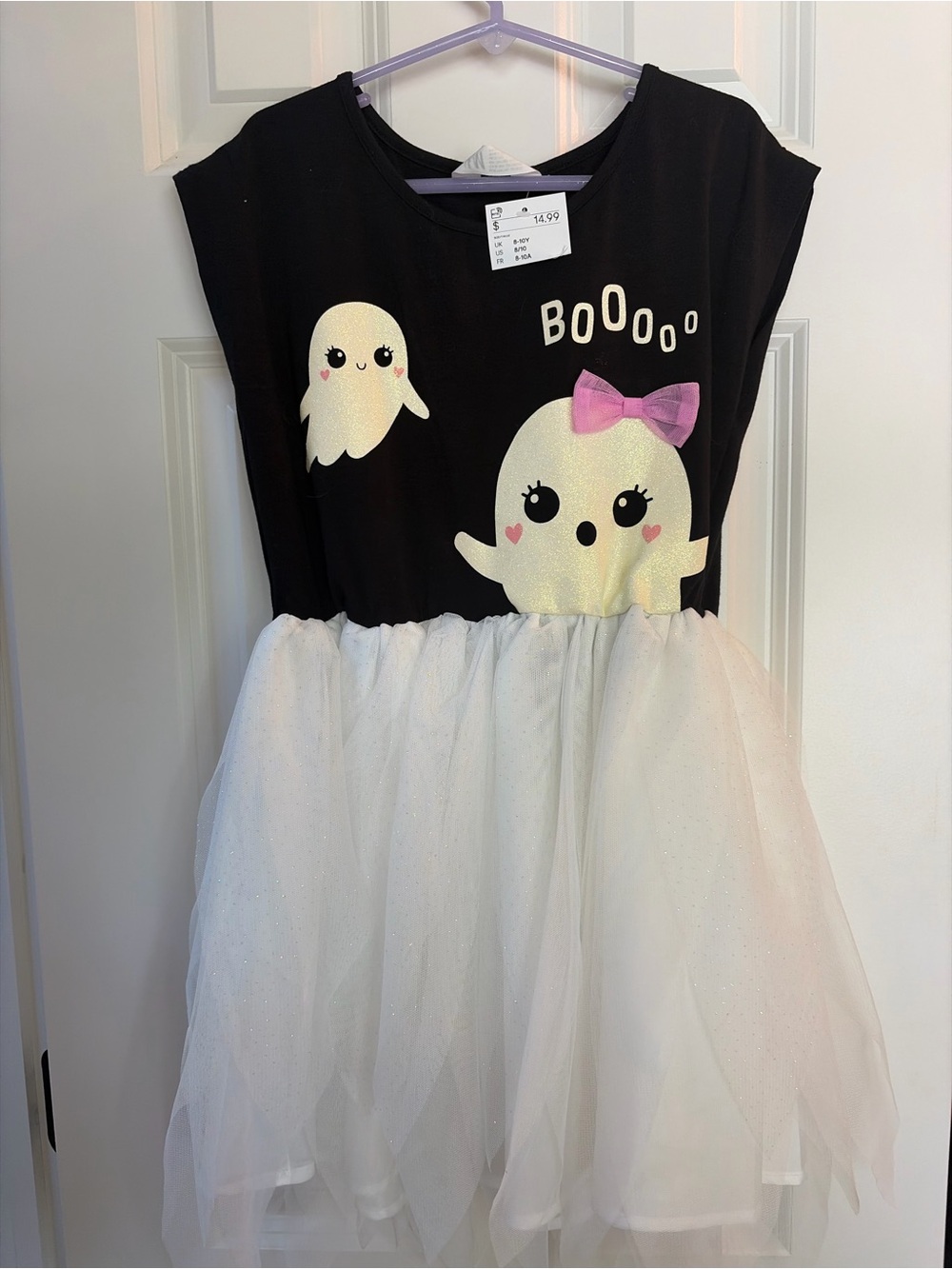 NWT H&M Black Top White Tulle Ghost Dress with Pink Bow 8-10 years